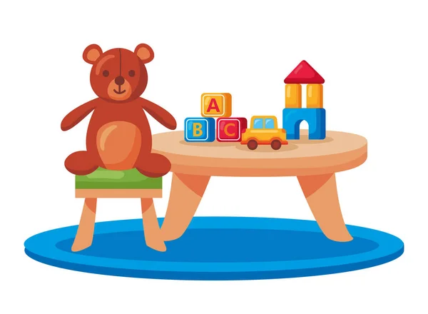 Kleuterschool tafel met teddy — Stockvector