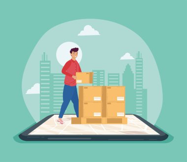 akıllı telefondaki kutular ve kurye