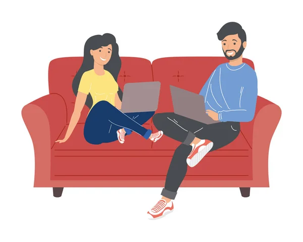 Pareja usando laptops ecommerce — Archivo Imágenes Vectoriales