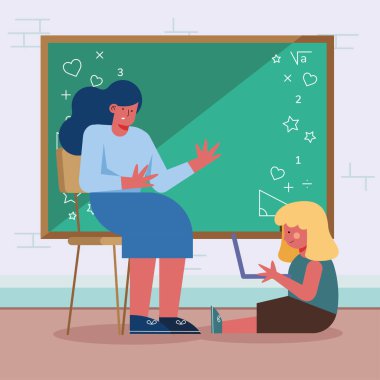 Laptop ve öğretmen kullanan kız