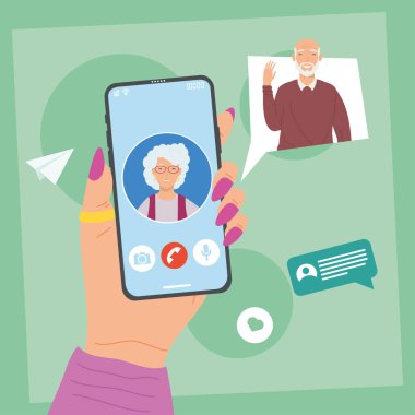 Akıllı telefondan iletişim kuran yaşlı ebeveynler