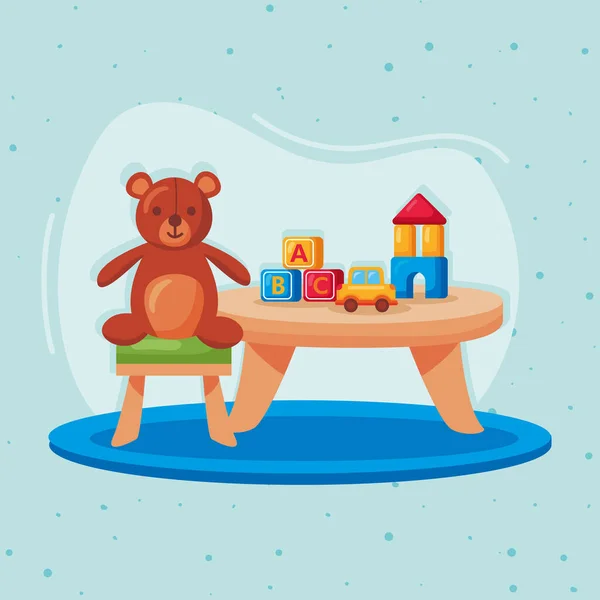 Kindergarten Tisch mit Spielzeug — Stockvektor
