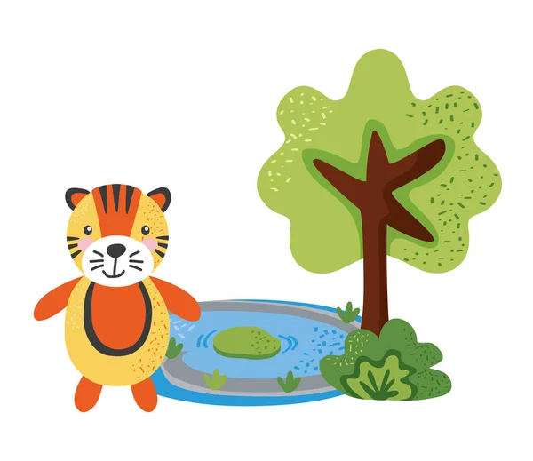 Petit tigre dans le lac — Image vectorielle