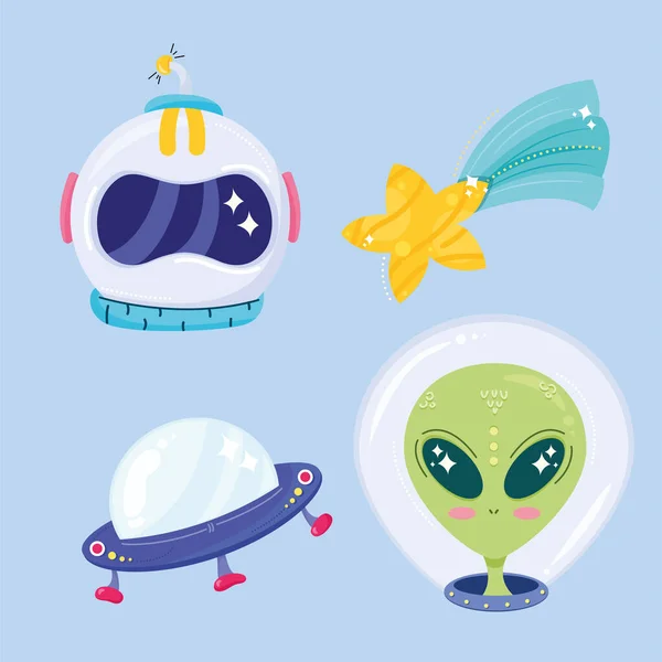 Space universe four icons — Stock Vector