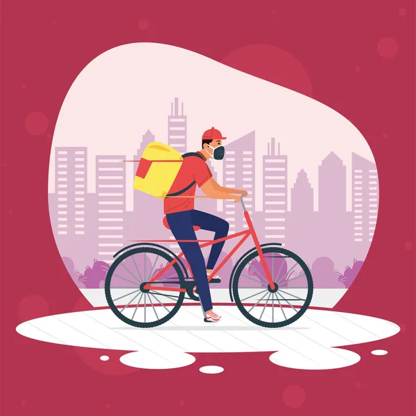 Delivery courier in bicycle — Stock Vector