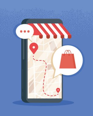 akıllı telefon ve alışveriş çantası