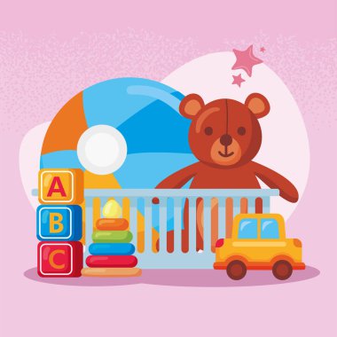 Çocuk oyuncaklarıyla dolu sepet