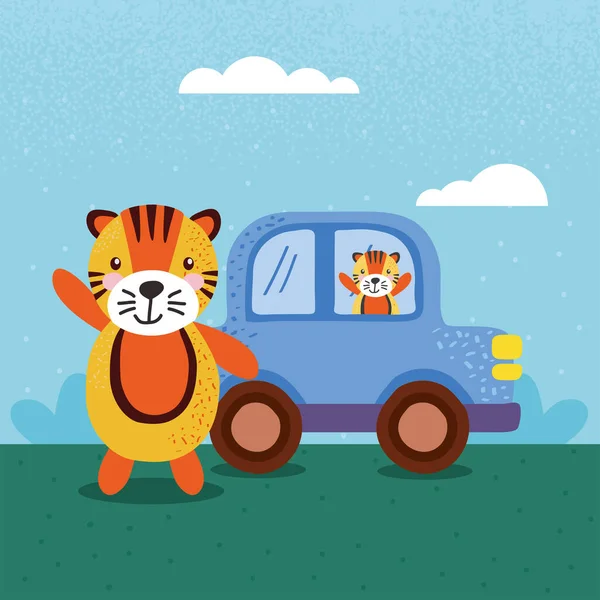 Tigres mignons animaux personnages — Image vectorielle
