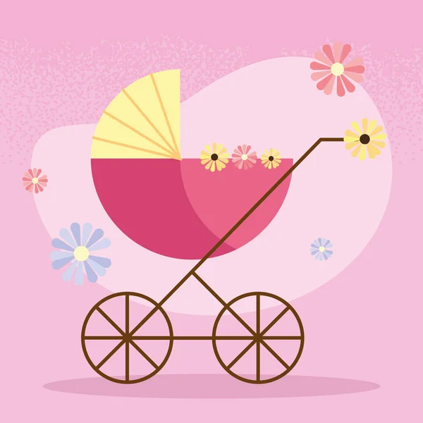 Carrinho de bebê e flores —  Vetores de Stock