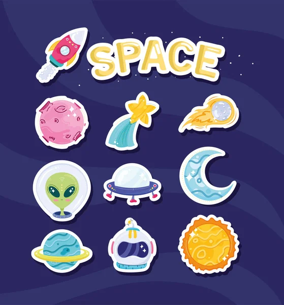 Letras de espaço e dez ícones —  Vetores de Stock