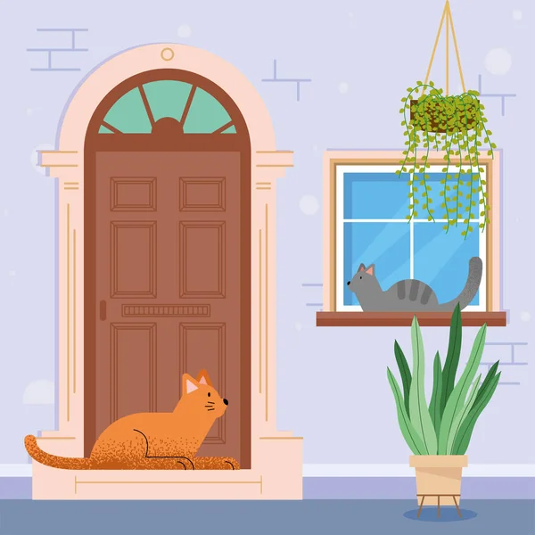 Kočky maskoti ve dveřích — Stockový vektor