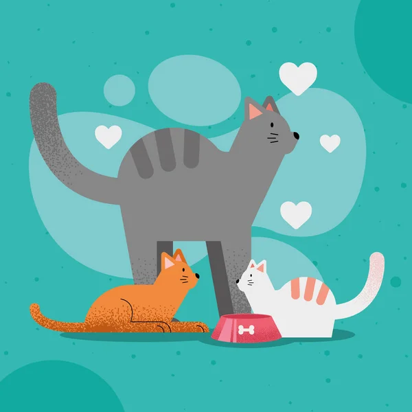 Katten mascottes met harten — Stockvector