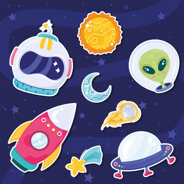 Eight space universe icons — Stock Vector