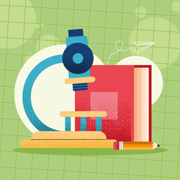 Školní mikroskop a tužka — Stockový vektor
