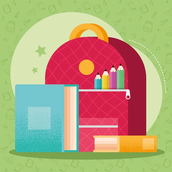 Шкільна сумка з кольорами та книгами — стоковий вектор