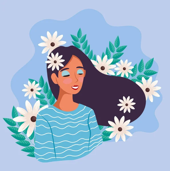 Kadın ve güzel çiçekler — Stok Vektör