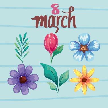 Bitkilerle birlikte 8 Mart için simgeler