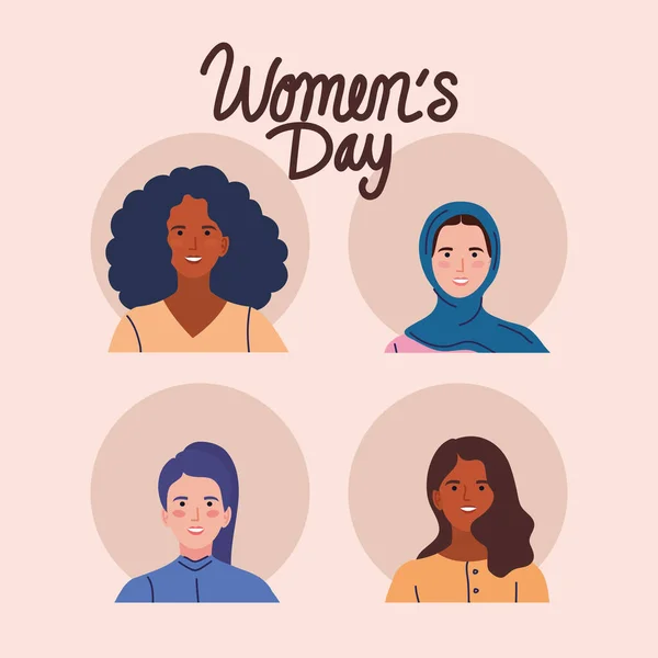 Icons with womens day lettering — Stock Vector