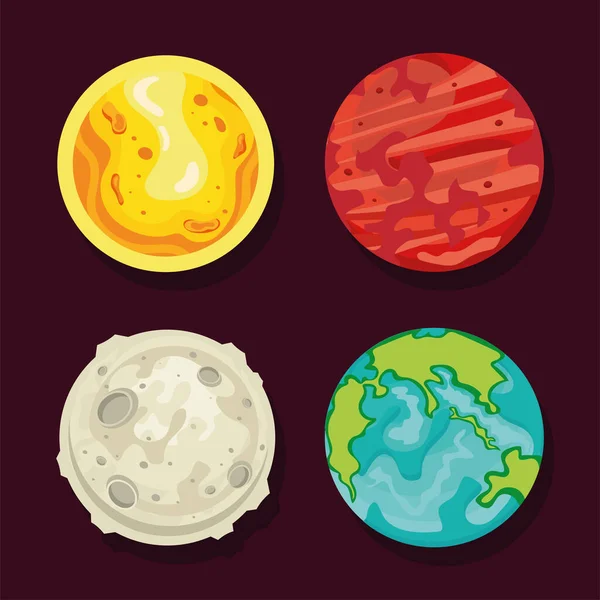 Gezegenleri veya küreleri olan ikonlar — Stok Vektör