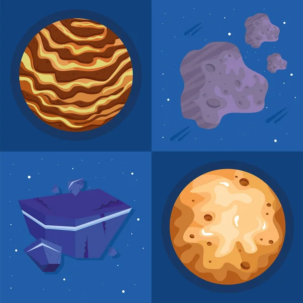 Gezegenleri ve asteroitleri olan ikonlar — Stok Vektör