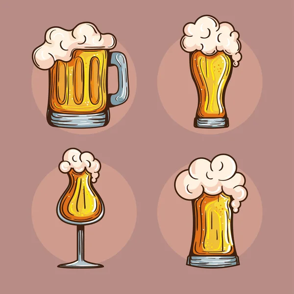 Icono conjunto con cervezas — Vector de stock