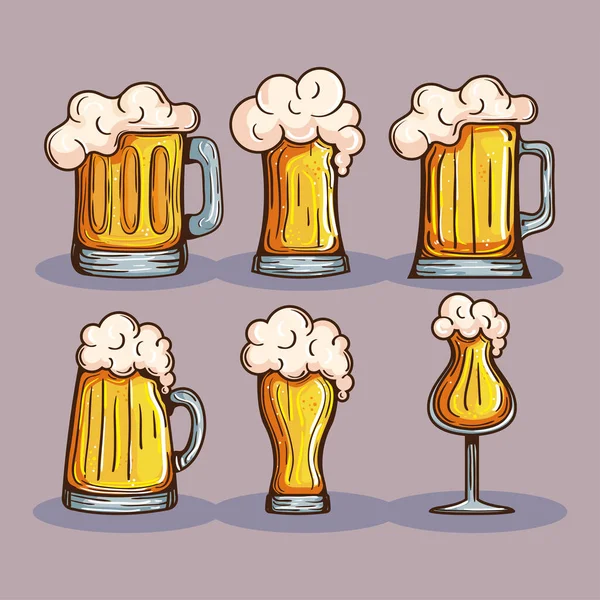 Iconos de vasos de cerveza — Vector de stock
