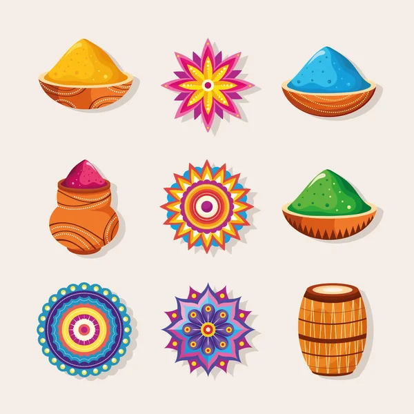 Icons indisches Holi-Fest — Stockvektor