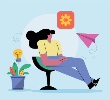 Sandalyeye oturan yenilikçi kadın