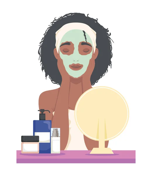 Afro woman with mask and mirror — Stock Vector