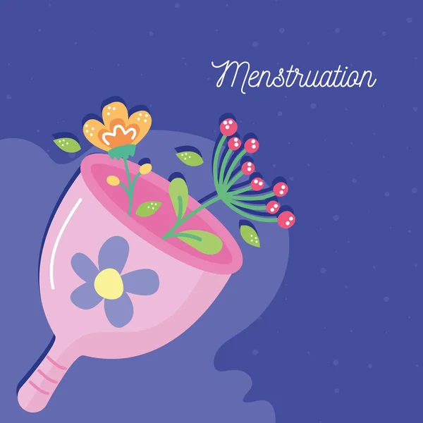 Menstruation bokstäver med blommig kopp — Stock vektor