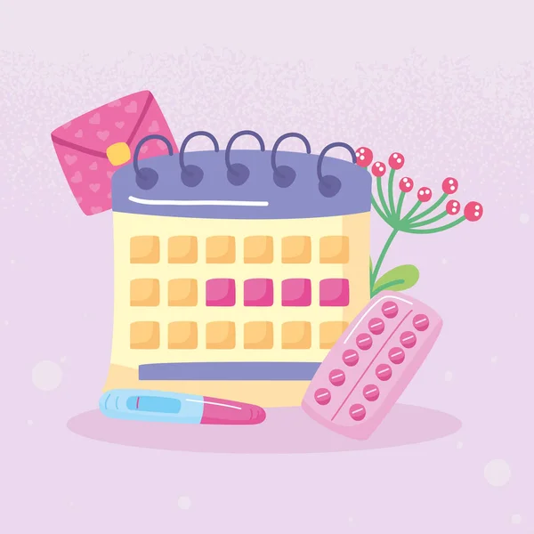 Calendario mestruale con elementi — Vettoriale Stock