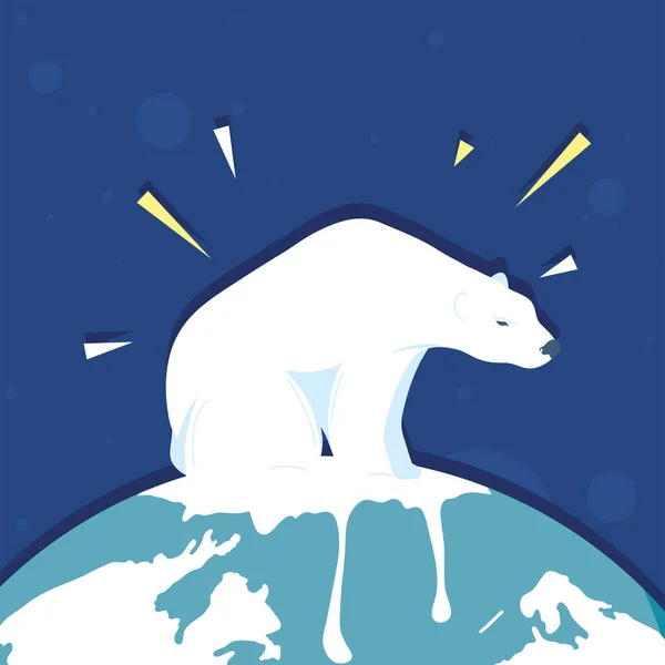 Urso polar no planeta derretido — Vetor de Stock