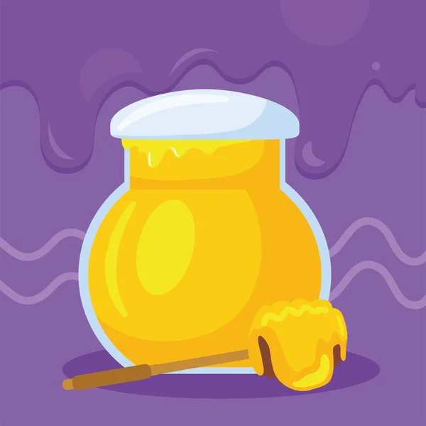 Pot de miel et cuillère — Image vectorielle