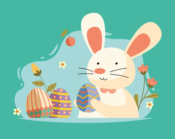 Пасхальный кролик и яйца окрашены — стоковый вектор