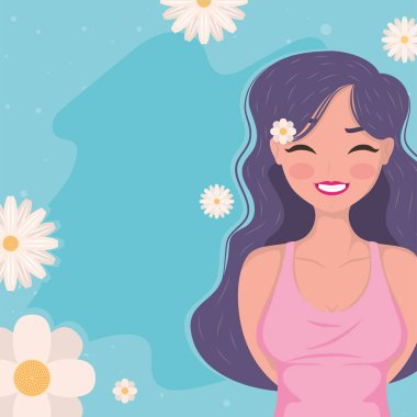 Kadınlar günü, kız ve çiçekler.