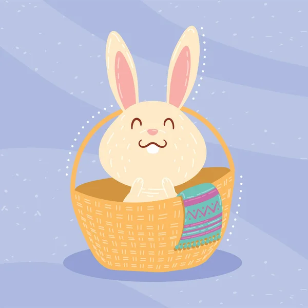 Bunny in basket straw — Stock Vector