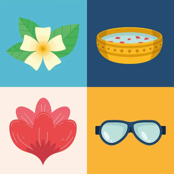 Vier songkran festival iconen — Stockvector