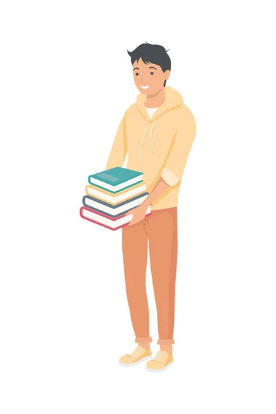 Young student lifting books — Stock Vector