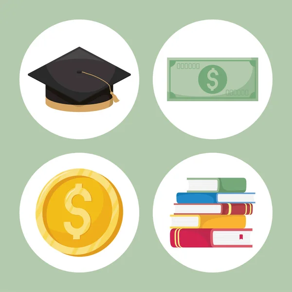 Four loans for scholarships icons — Stock Vector