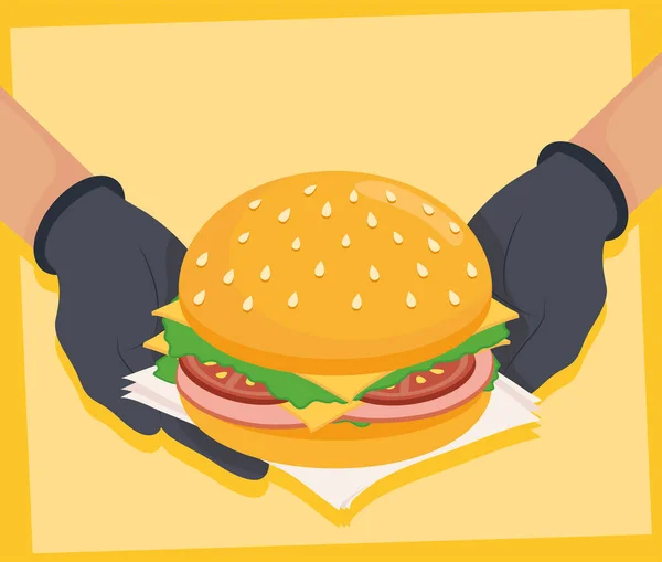 Hands lifting hamburger — Stock Vector