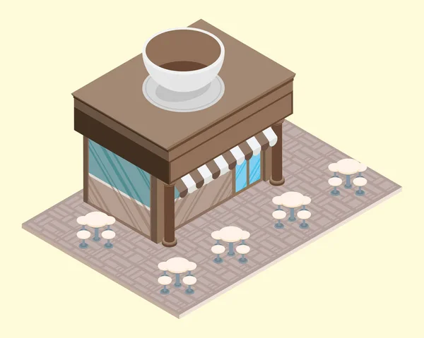 Coffee shop isometric building — Stock Vector