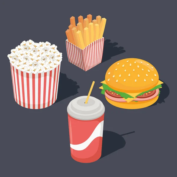 Dört fast food simgesi — Stok Vektör