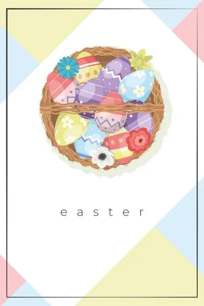 Easter basket with eggs airview — Stock Vector