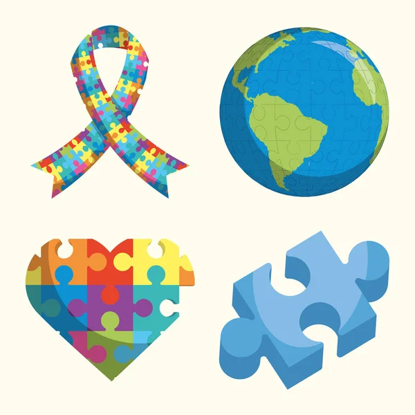 Quatre icônes autisme jour — Image vectorielle