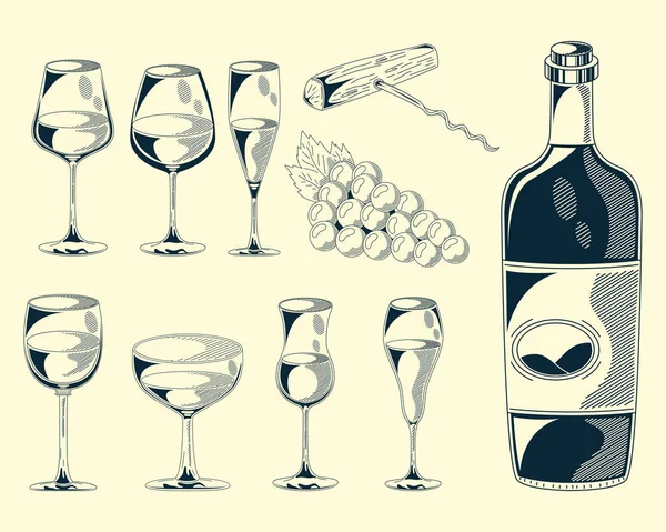 Diez iconos de bebidas de vino — Vector de stock