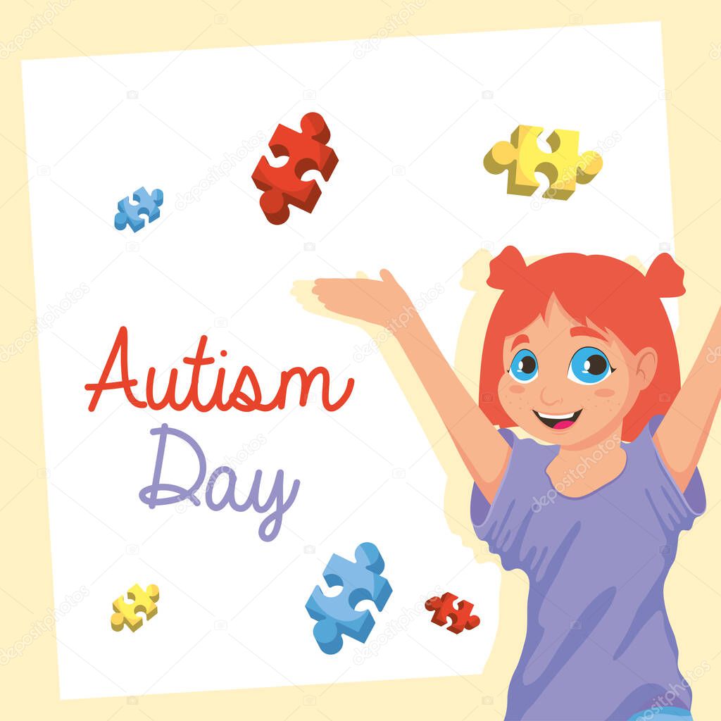 girl and autism day lettering