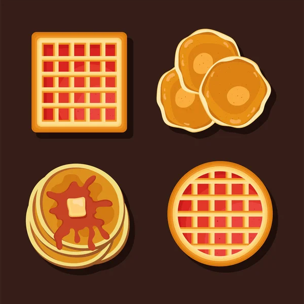 Quatro panquecas e waffles —  Vetores de Stock