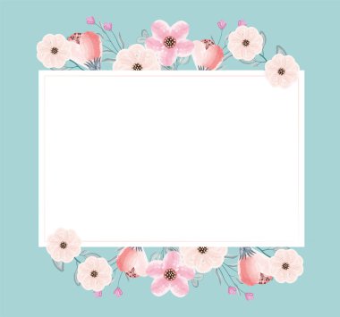 suluboya pembe çiçek çerçevesi