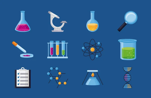 Doce iconos de laboratorio de química — Vector de stock