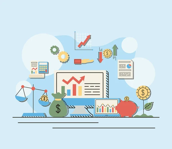 Financieel zakendoen en desktop — Stockvector
